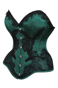 Green Satin Overbust Corset with Black Detailing