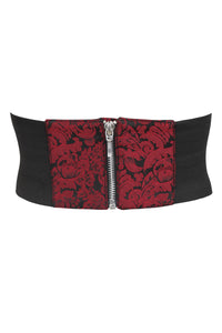 Red Brocade & PVC Corset Inspired Belt with Zip