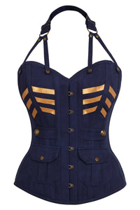 Navy Blue & Gold Military Inspired Burlesque Corset
