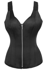 Corset Story BC-008 Black Satin Overbust Corset with Shoulder Straps and Zip