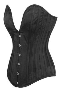 Corset Story BC-023 Black Brocade Overbust Corset with Plunge Neckline and Side Mesh Panels