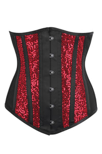 Corset Story BC-034 Black and Red Underbust Corset with Mesh Panels and Sequins