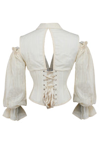 Corset Story BC-066 Ivory Corset Top with Front Zip and Long Sleeves
