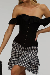 Corset Story C2001 Black Cotton Vintage Inspired Straight line Overbust with off the shoulder collar
