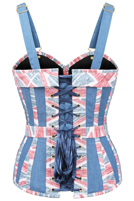 Corset Story FTS127 Chambray Union Jack Overbust Corset