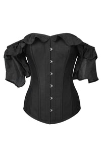 Corset Story FTS132 Black Satin Corset Top With Waterfall Sleeves