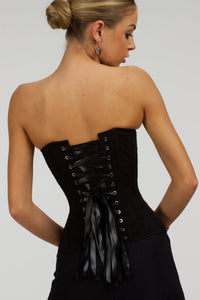 Corset Story SC-004 Dahlia Black Broderie Anglaise Cotton Overbust Corset with Zip Front