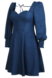 Sunflower Blue Chambray Corset Dress With Long Sleeves