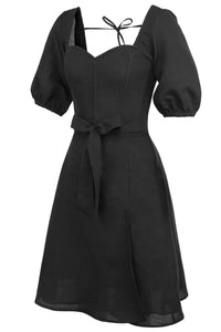 Corset Story SC-061 Gladiolus Black Linen Corset Dress with Puff Sleeves