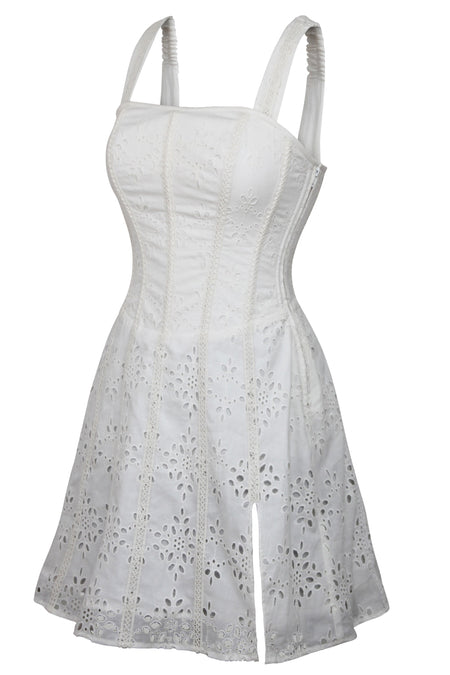 Veronica White Broderie Anglaise Cotton Corset Dress with Straps