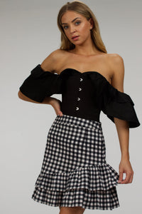 Corset Story SC-084 Sammy Black Gingham Cotton Skirt with Asymmetric Frill