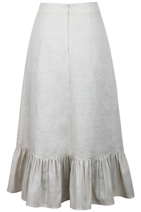 Corset Story SC-100 Olive Oatmeal Linen Blend Midi Skirt with Ruffle Hem